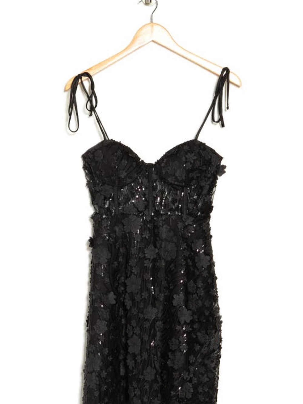 Jump Black Floral Sequin Tie-Shoulder Slip Dress